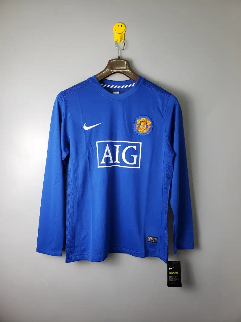 Maillot Manchester United 2007/2008 – Maillot Extérieur Rétro Manches Longues (Bleu)
