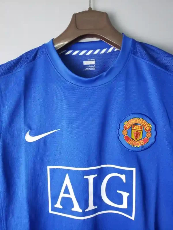 Maillot Manchester United 2007/2008 – Maillot Extérieur Rétro Manches Longues (Bleu)