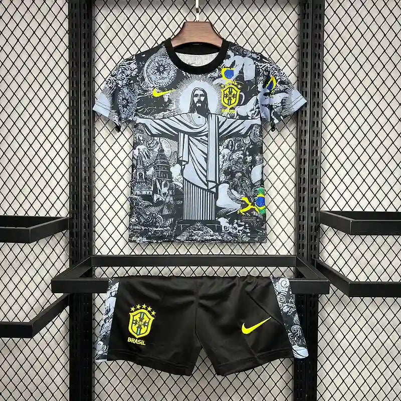 Ensemble enfant Brésil 25/26 Editions spéciale "Christ Rédempteur" Extérieur- Manche courtes - Ensemble Maillot Short Enfant- Jaune (Copie)