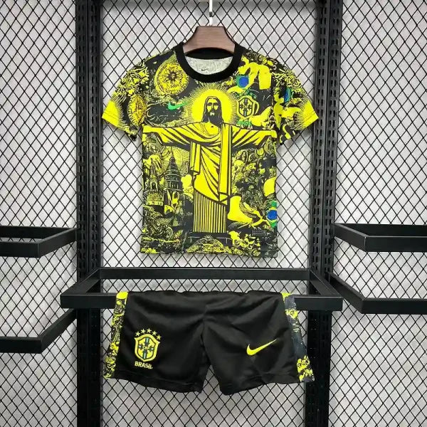 Ensemble enfant Brésil 25/26 Editions spéciale "Christ Rédempteur"- Manche courtes - Ensemble Maillot Short Enfant- Jaune