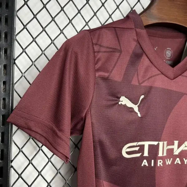 Ensemble enfant Manchester City FC 2024/2025 – Ensemble Second Extérieur Enfant (Couleur Bordeaux)