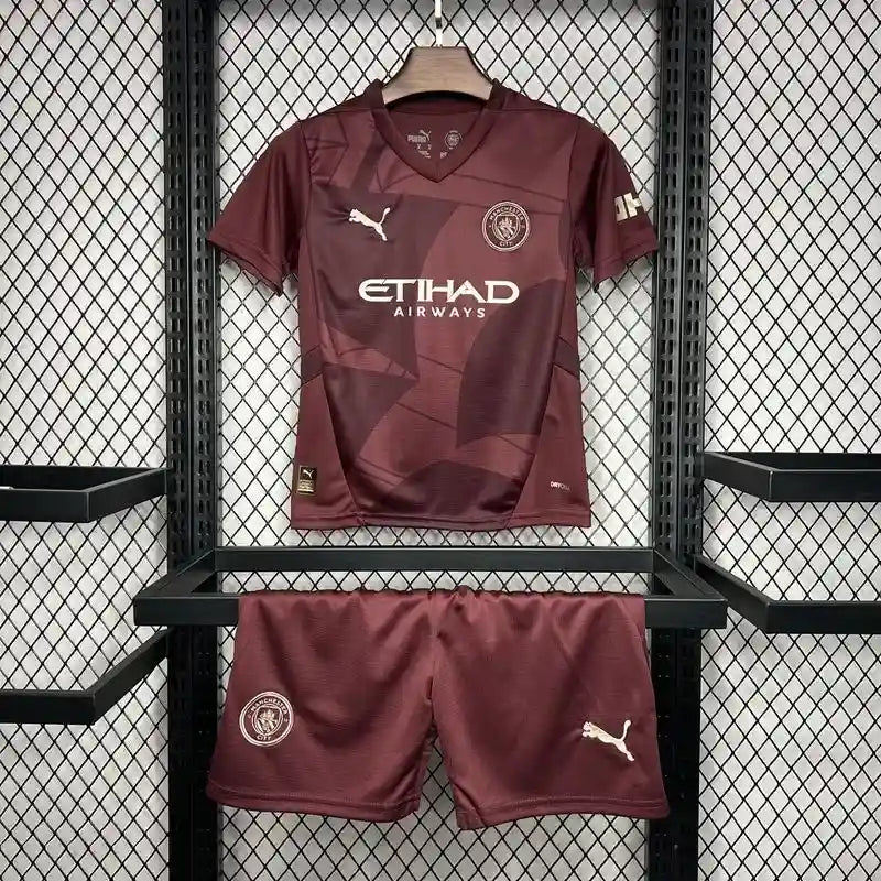 Ensemble enfant Manchester City FC 2024/2025 – Ensemble Second Extérieur Enfant (Couleur Bordeaux)