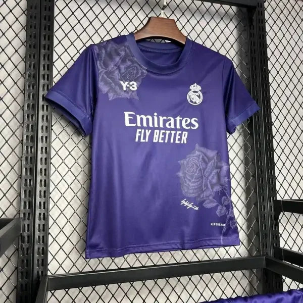 Ensemble Enfant Real Madrid 2025/2026 – Édition Y-3 Violet avec Fleur