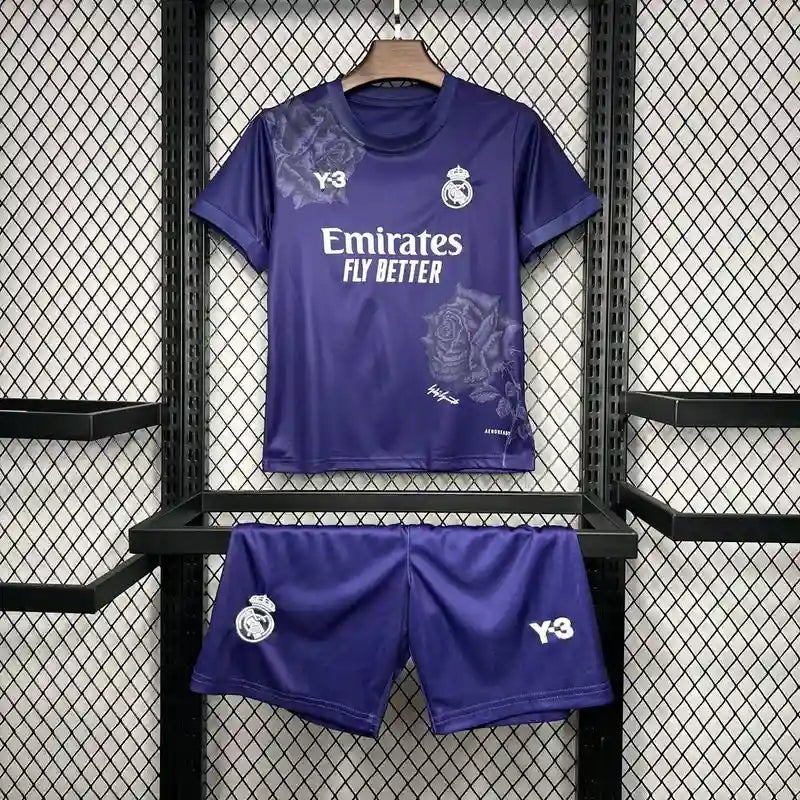 Ensemble Enfant Real Madrid 2025/2026 – Édition Y-3 Violet avec Fleur