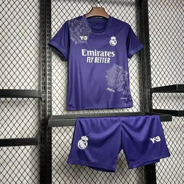 Ensemble Enfant Real Madrid 2025/2026 – Édition Y-3 Violet avec Fleur