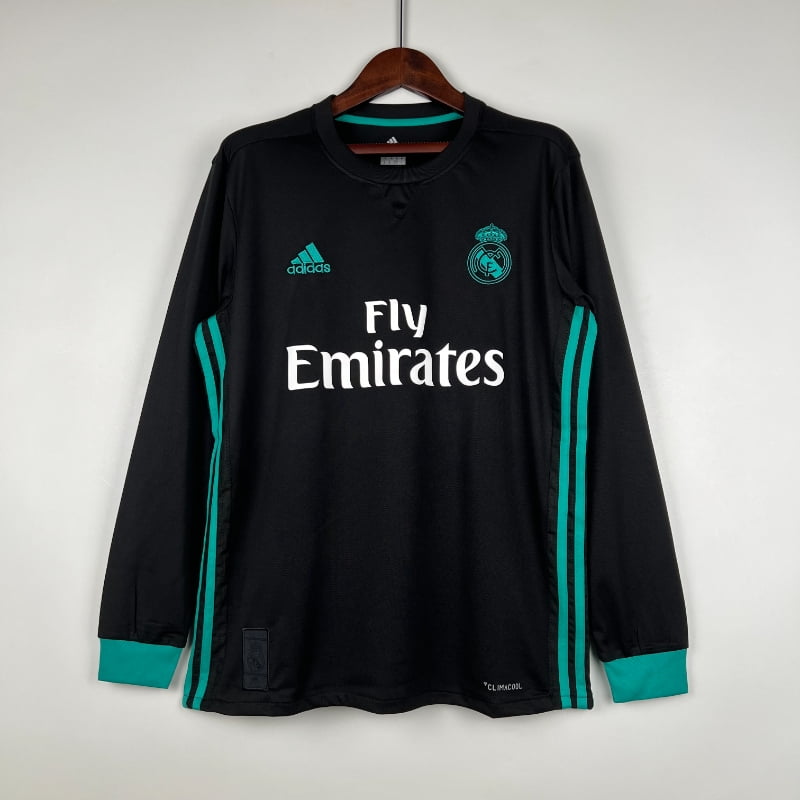 Maillot Real Madrid Rétro Homme 2017/2018 – Third Noir Manches Bleues Manches Longues