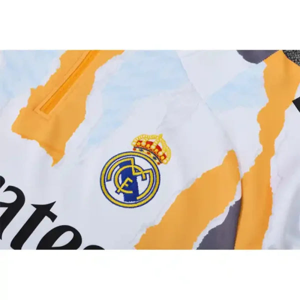Ensemble Real Madrid 2024/2025- Manches longues Blanc Orange Noir (Third Kit)