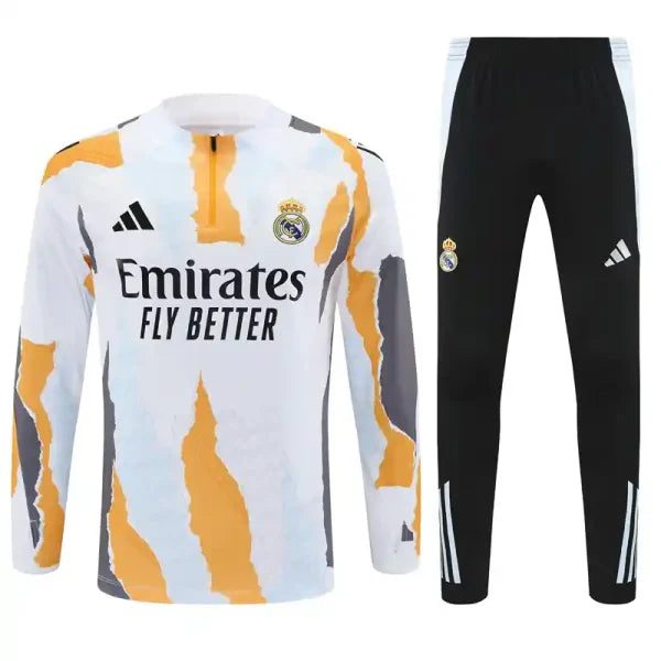 Ensemble Real Madrid 2024/2025- Manches longues Blanc Orange Noir (Third Kit)