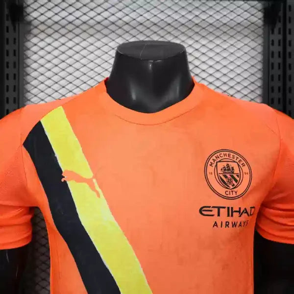 Maillot Manchester City FC 2025/2026 – Maillot Second Extérieur Homme (Orange à Bande Diagonale, Version Joueur)