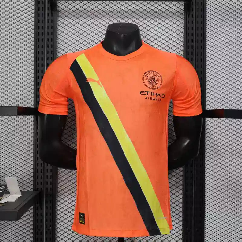 Maillot Manchester City FC 2025/2026 – Maillot Second Extérieur Homme (Orange à Bande Diagonale, Version Joueur)