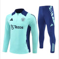 Ensemble Manchester United 2024/2025 – Extérieur Homme (Manches Longues + Jogging, Bleu Turquoise avec Accents Noirs)