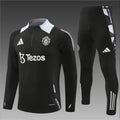 Ensemble Manchester United 2024/2025 –Extérieur Homme (Manches Longues + Jogging, Noir avec Accents Blancs)