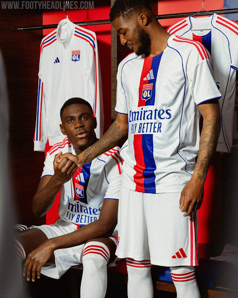 Maillots Olympique Lyonnais-2025/2026-Domicile -Homme--Manches courtes-Blanc-Bleu-Rouge