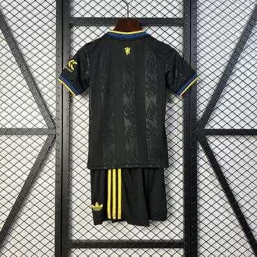 Ensemble enfant Manchester United 2025/2026 – Ensemble second éxtérieur  (Noir avec Finitions Jaunes et Bleues)