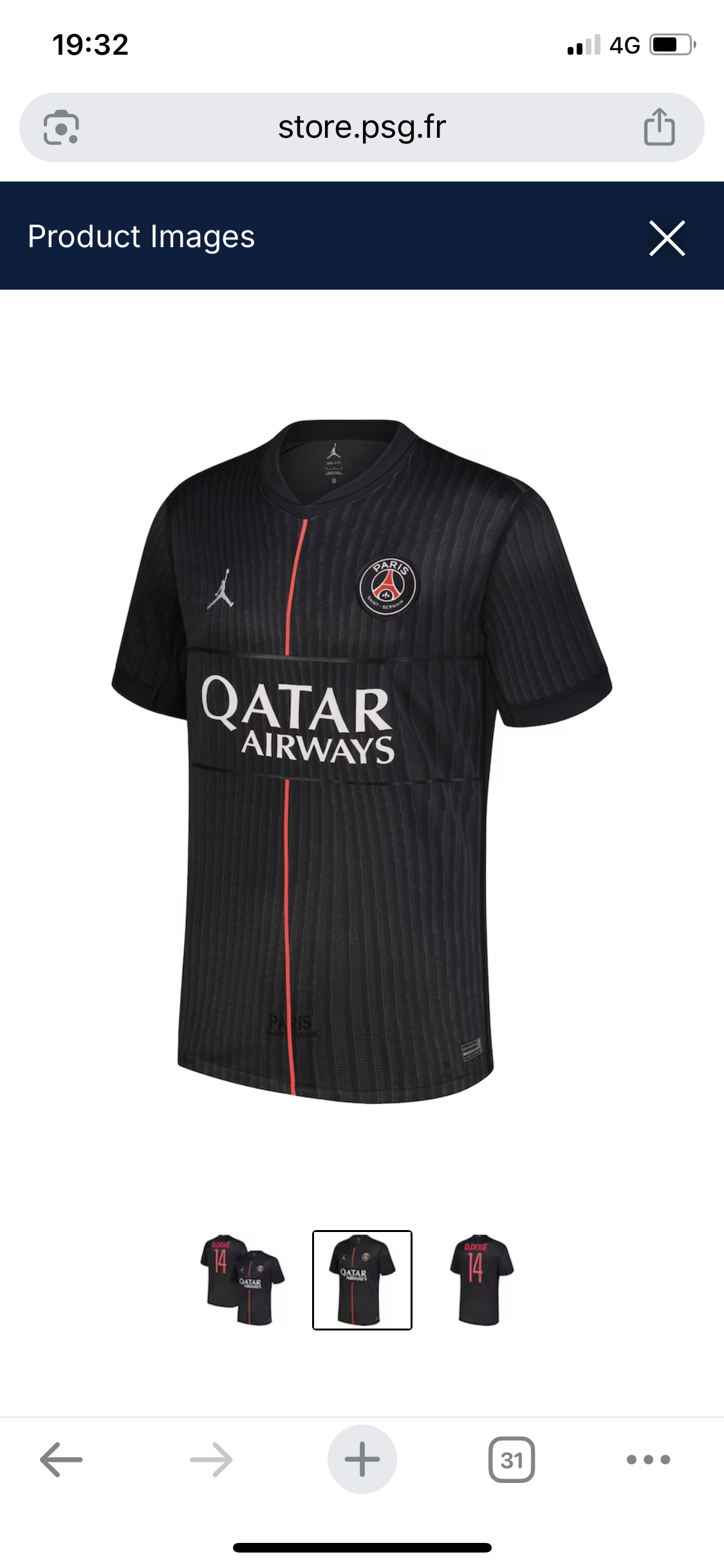 Maillot Officiel “D. DOUÉ 14” - Paris Saint-Germain 2025/2026 – Maillot-PSG-Fourth Jordan-Manches Courtes-Hommes