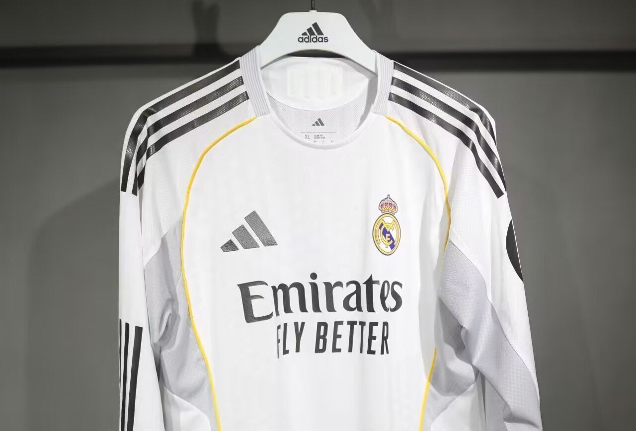 Maillot Real Madrid 2025/2026 – Domicile-Blanc-Manches Longues - Hommes
